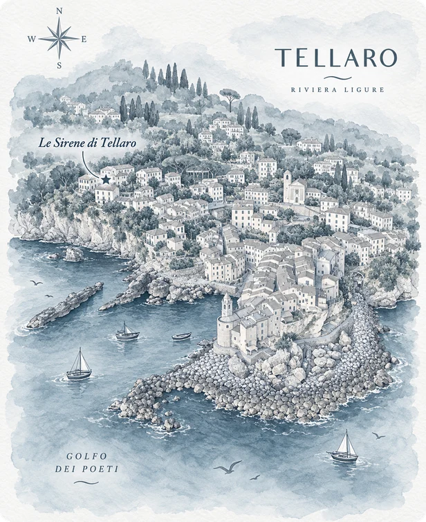 Mappa illustrata di Tellaro e del Golfo dei Poeti